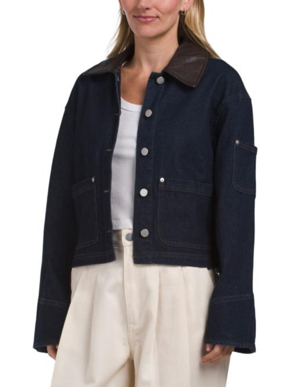 BAGATELLE COLLECTION Cropped Trucker With Combo Collar